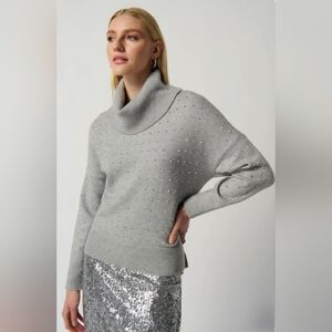 Joseph Ribkoff Light Gray Turtleneck Sweater with Stud Detail size: S/P